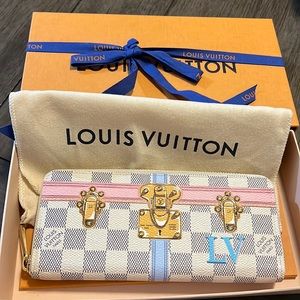Louis Vuitton Damier Azur Summer Trunks Clemence Wallet Authentic